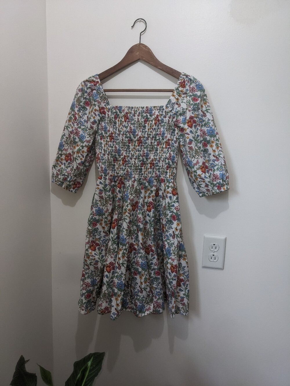 Melloday Cotton Whimsical Floral Puff Sleeve Dress With Pockets Size S